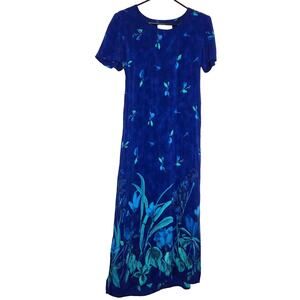 VTG-Dress Barn Woman's Maxie Floral Royal Blue Pullover Sheath Short Slv Size 6